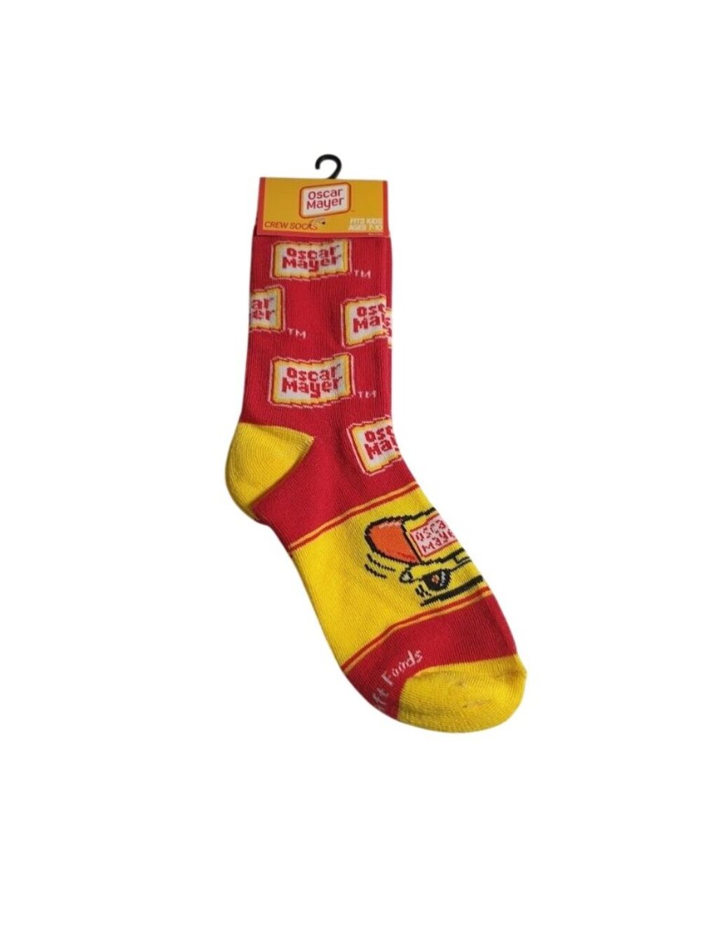 Oscar Mayer Kids Crew Socks Fits Ages 7 To 10 Red Yellow Poly Spandex Print NEW
